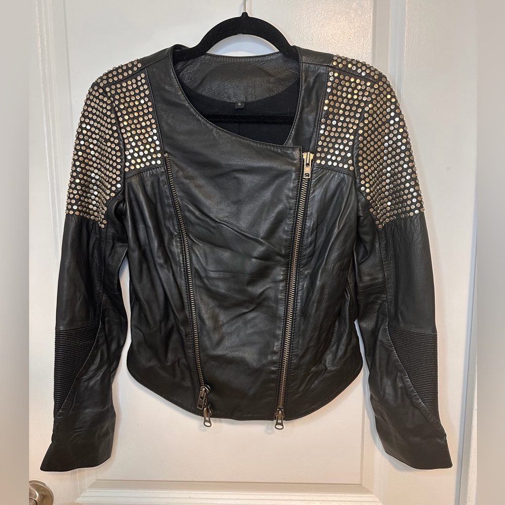 Vintage Studded Black Leather Jacket